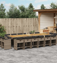 17-tlg. Garten-Essgruppe mit Kissen Grau Poly Rattan