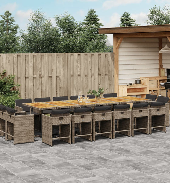 17-tlg. Garten-Essgruppe mit Kissen Grau Poly Rattan