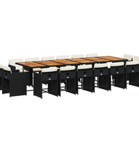 17-tlg. Garten-Essgruppe mit Kissen Schwarz Poly Rattan