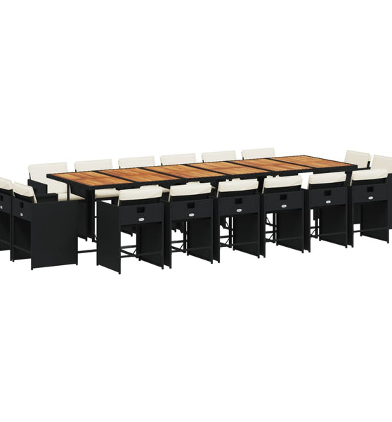17-tlg. Garten-Essgruppe mit Kissen Schwarz Poly Rattan