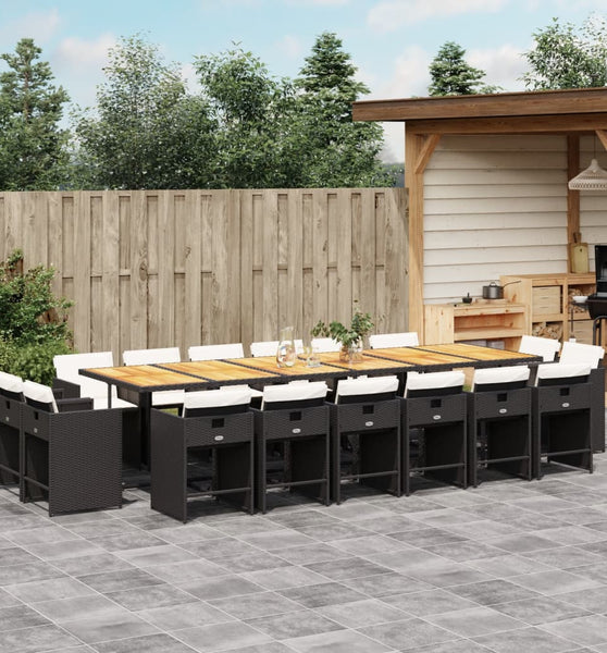 17-tlg. Garten-Essgruppe mit Kissen Schwarz Poly Rattan