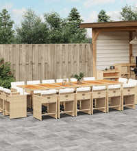 17-tlg. Garten-Essgruppe mit Kissen Beige Poly Rattan