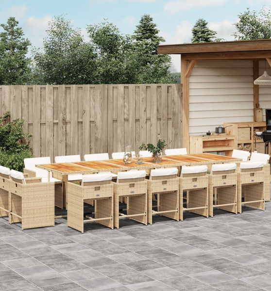 17-tlg. Garten-Essgruppe mit Kissen Beige Poly Rattan