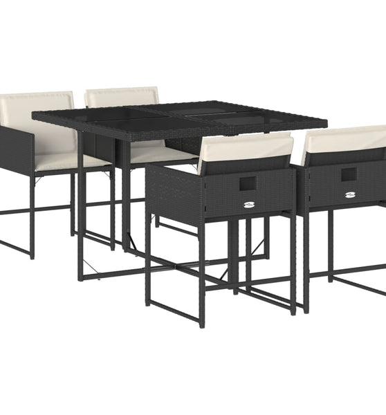 5-tlg. Garten-Essgruppe mit Kissen Schwarz Poly Rattan