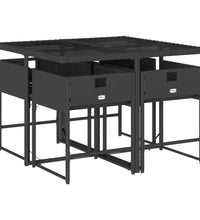 5-tlg. Garten-Essgruppe mit Kissen Schwarz Poly Rattan