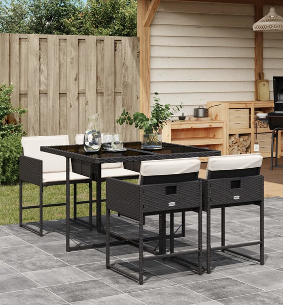 5-tlg. Garten-Essgruppe mit Kissen Schwarz Poly Rattan