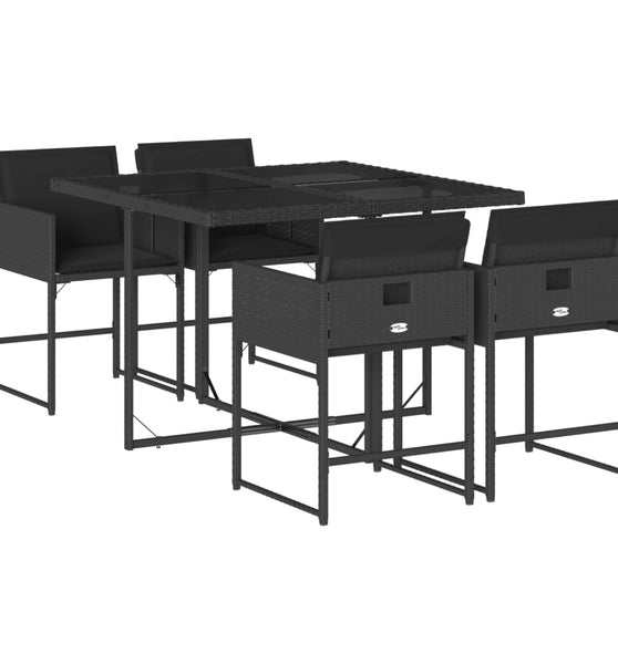 5-tlg. Garten-Essgruppe mit Kissen Schwarz Poly Rattan