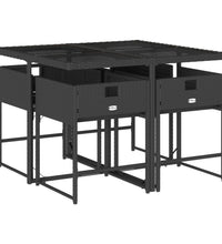 5-tlg. Garten-Essgruppe mit Kissen Schwarz Poly Rattan