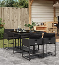5-tlg. Garten-Essgruppe mit Kissen Schwarz Poly Rattan