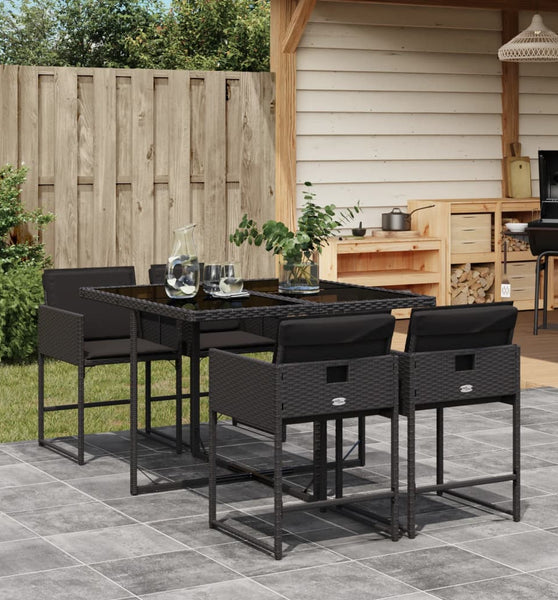 5-tlg. Garten-Essgruppe mit Kissen Schwarz Poly Rattan