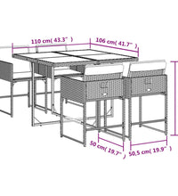 5-tlg. Garten-Essgruppe mit Kissen Grau Poly Rattan