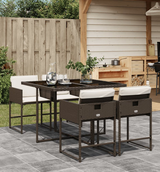 5-tlg. Garten-Essgruppe mit Kissen Braun Poly Rattan