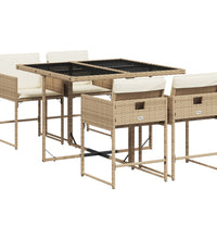 5-tlg. Garten-Essgruppe mit Kissen Beige Poly Rattan