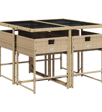 5-tlg. Garten-Essgruppe mit Kissen Beige Poly Rattan
