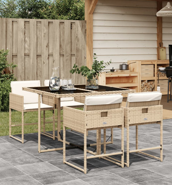 5-tlg. Garten-Essgruppe mit Kissen Beige Poly Rattan