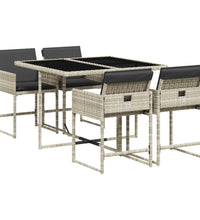 5-tlg. Garten-Essgruppe mit Kissen Hellgrau Poly Rattan