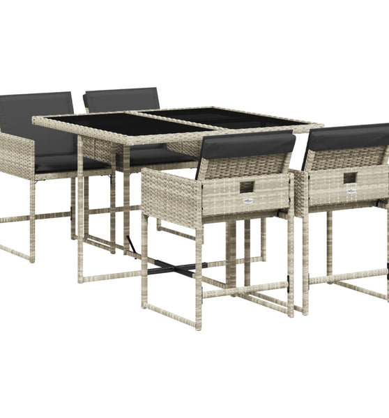 5-tlg. Garten-Essgruppe mit Kissen Hellgrau Poly Rattan