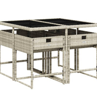 5-tlg. Garten-Essgruppe mit Kissen Hellgrau Poly Rattan