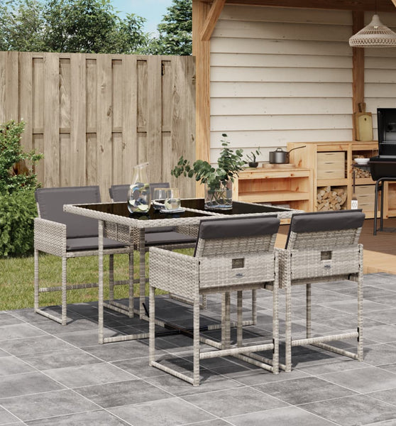 5-tlg. Garten-Essgruppe mit Kissen Hellgrau Poly Rattan