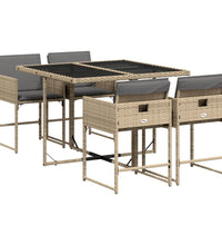 5-tlg. Garten-Essgruppe mit Kissen Beigemischung Poly Rattan