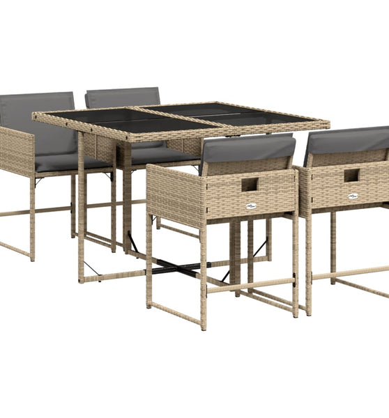 5-tlg. Garten-Essgruppe mit Kissen Beigemischung Poly Rattan