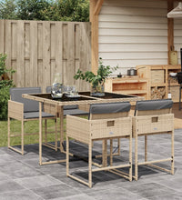 5-tlg. Garten-Essgruppe mit Kissen Beigemischung Poly Rattan