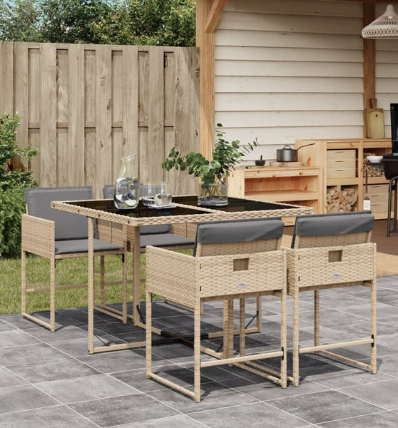 5-tlg. Garten-Essgruppe mit Kissen Beigemischung Poly Rattan