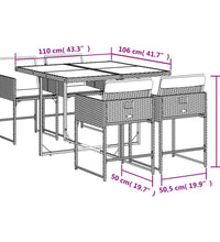 5-tlg. Garten-Essgruppe mit Kissen Grau Poly Rattan