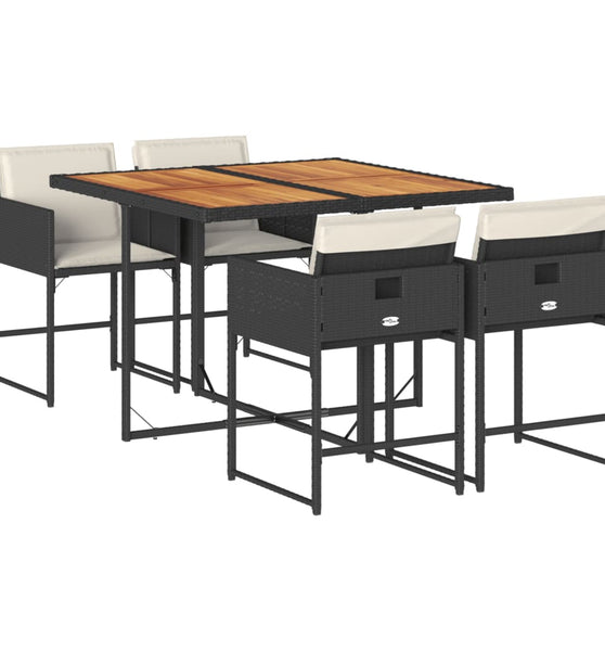 5-tlg. Garten-Essgruppe mit Kissen Schwarz Poly Rattan