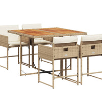 5-tlg. Garten-Essgruppe mit Kissen Beige Poly Rattan