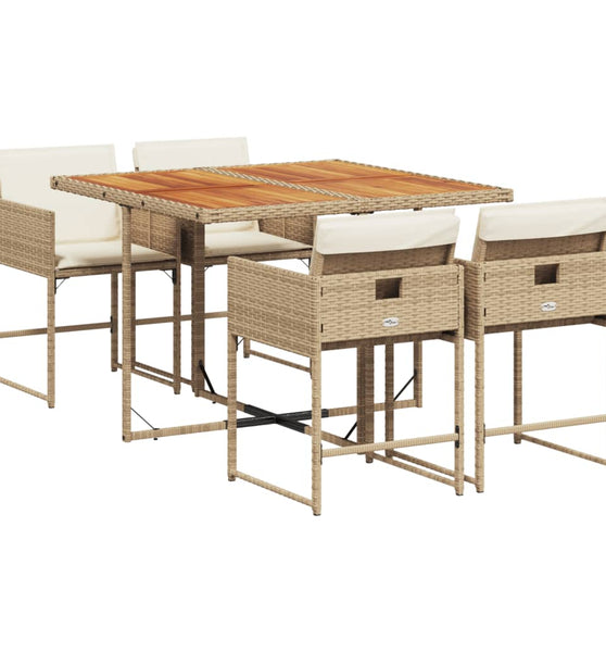 5-tlg. Garten-Essgruppe mit Kissen Beige Poly Rattan