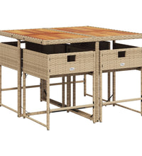 5-tlg. Garten-Essgruppe mit Kissen Beige Poly Rattan