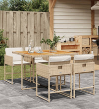 5-tlg. Garten-Essgruppe mit Kissen Beige Poly Rattan