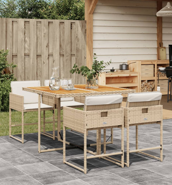 5-tlg. Garten-Essgruppe mit Kissen Beige Poly Rattan