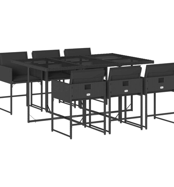 7-tlg. Garten-Essgruppe mit Kissen Schwarz Poly Rattan