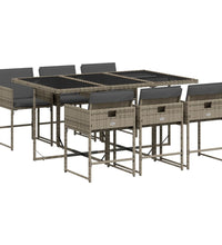 7-tlg. Garten-Essgruppe mit Kissen Grau Poly Rattan