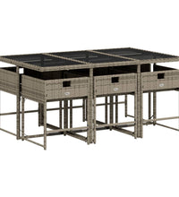 7-tlg. Garten-Essgruppe mit Kissen Grau Poly Rattan