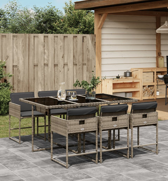 7-tlg. Garten-Essgruppe mit Kissen Grau Poly Rattan