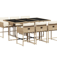 7-tlg. Garten-Essgruppe mit Kissen Beige Poly Rattan