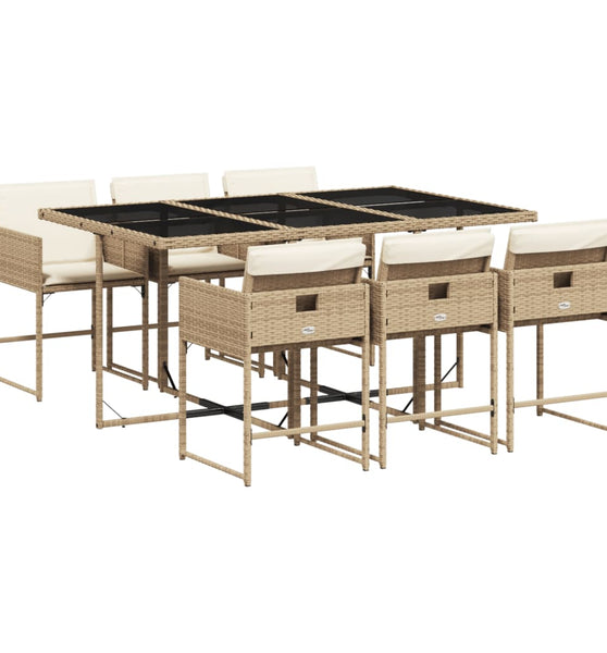 7-tlg. Garten-Essgruppe mit Kissen Beige Poly Rattan