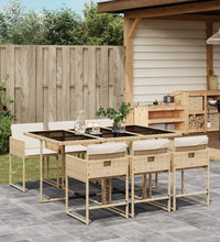 7-tlg. Garten-Essgruppe mit Kissen Beige Poly Rattan