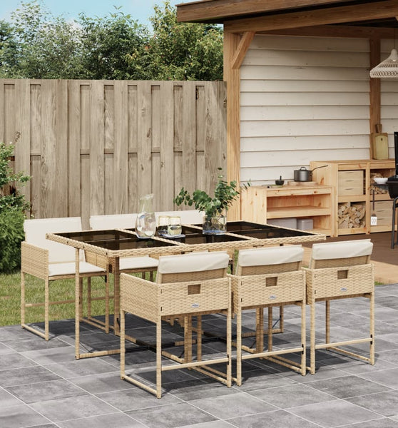 7-tlg. Garten-Essgruppe mit Kissen Beige Poly Rattan