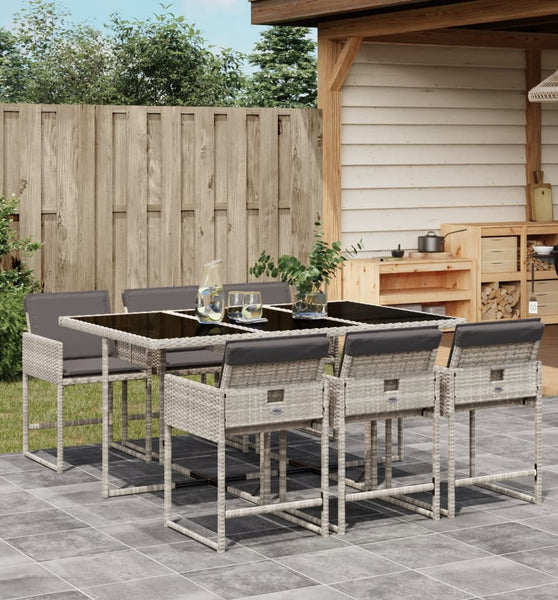 7-tlg. Garten-Essgruppe mit Kissen Hellgrau Poly Rattan