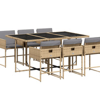 7-tlg. Garten-Essgruppe mit Kissen Beigemischung Poly Rattan