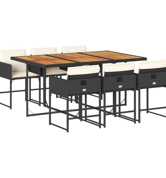 7-tlg. Garten-Essgruppe mit Kissen Schwarz Poly Rattan