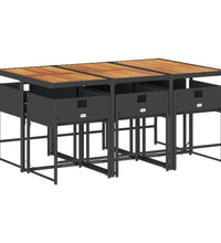 7-tlg. Garten-Essgruppe mit Kissen Schwarz Poly Rattan