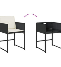 7-tlg. Garten-Essgruppe mit Kissen Schwarz Poly Rattan