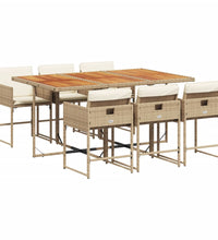 7-tlg. Garten-Essgruppe mit Kissen Beige Poly Rattan
