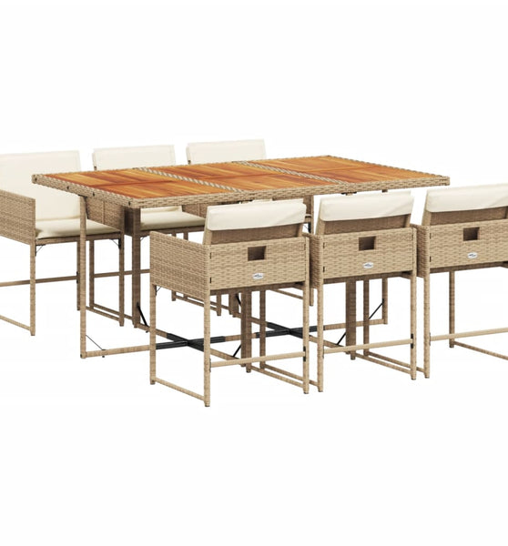 7-tlg. Garten-Essgruppe mit Kissen Beige Poly Rattan