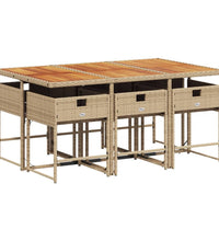 7-tlg. Garten-Essgruppe mit Kissen Beige Poly Rattan